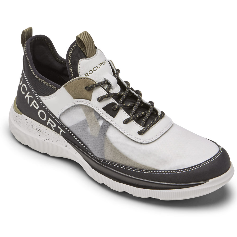 Rockport Singapore Mens Sneakers - truFLEX Hybrid Mudguard Tie White/Black - UQ4536081